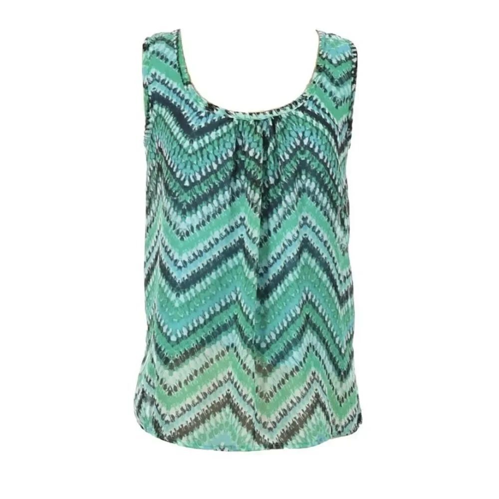 New Directions Green Chevron Sleeveless Draped Top